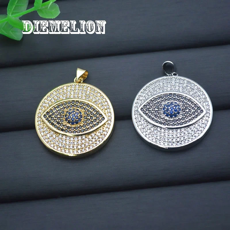 Men Accessories Evil Eye - Big Round Full Cubic Zirconia Blue